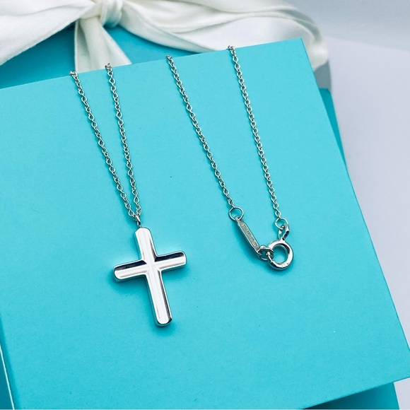 Tiffany & Co Vintage Concave Cross Pendant Necklace - Picture 1 of 7
